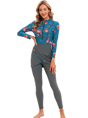 Burkini Sport Patchwork 3 Pièces – Imprimés Botaniques – Floral multicolore
