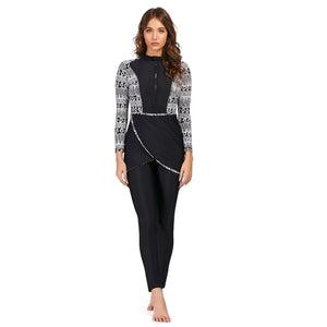 Burkini Sport Patchwork 3 Pièces – Gris & Graphiques – Graphique noir et blanc