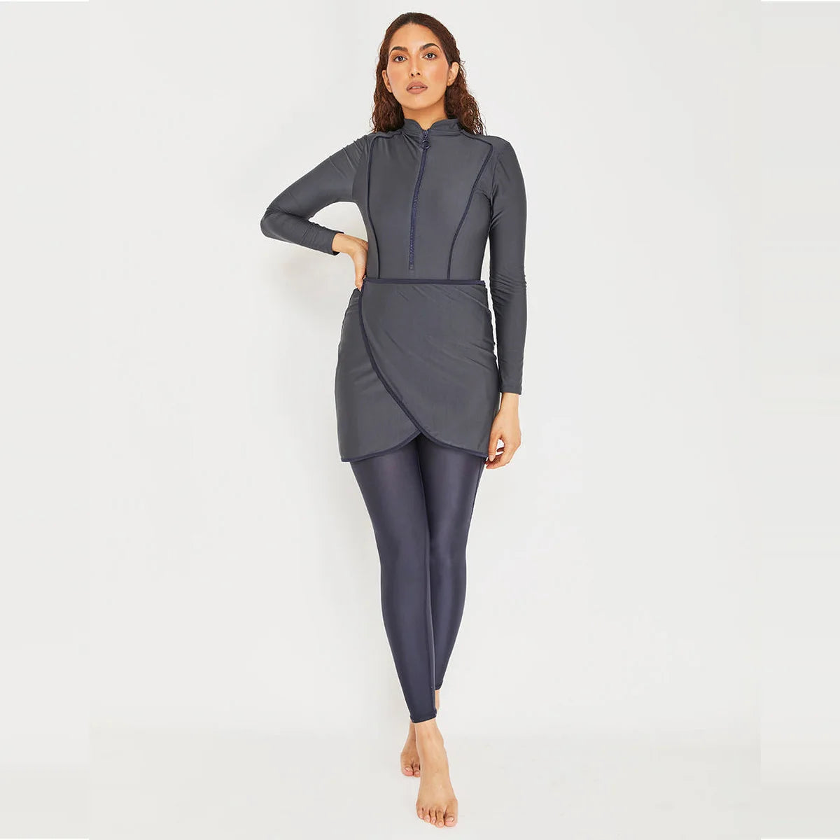Burkini Sport Patchwork 3 Pièces – Gris & Graphiques – Gris