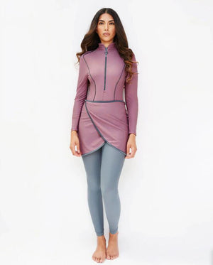 Burkini Sport Patchwork 3 Pièces – Tons Chauds – Mauve