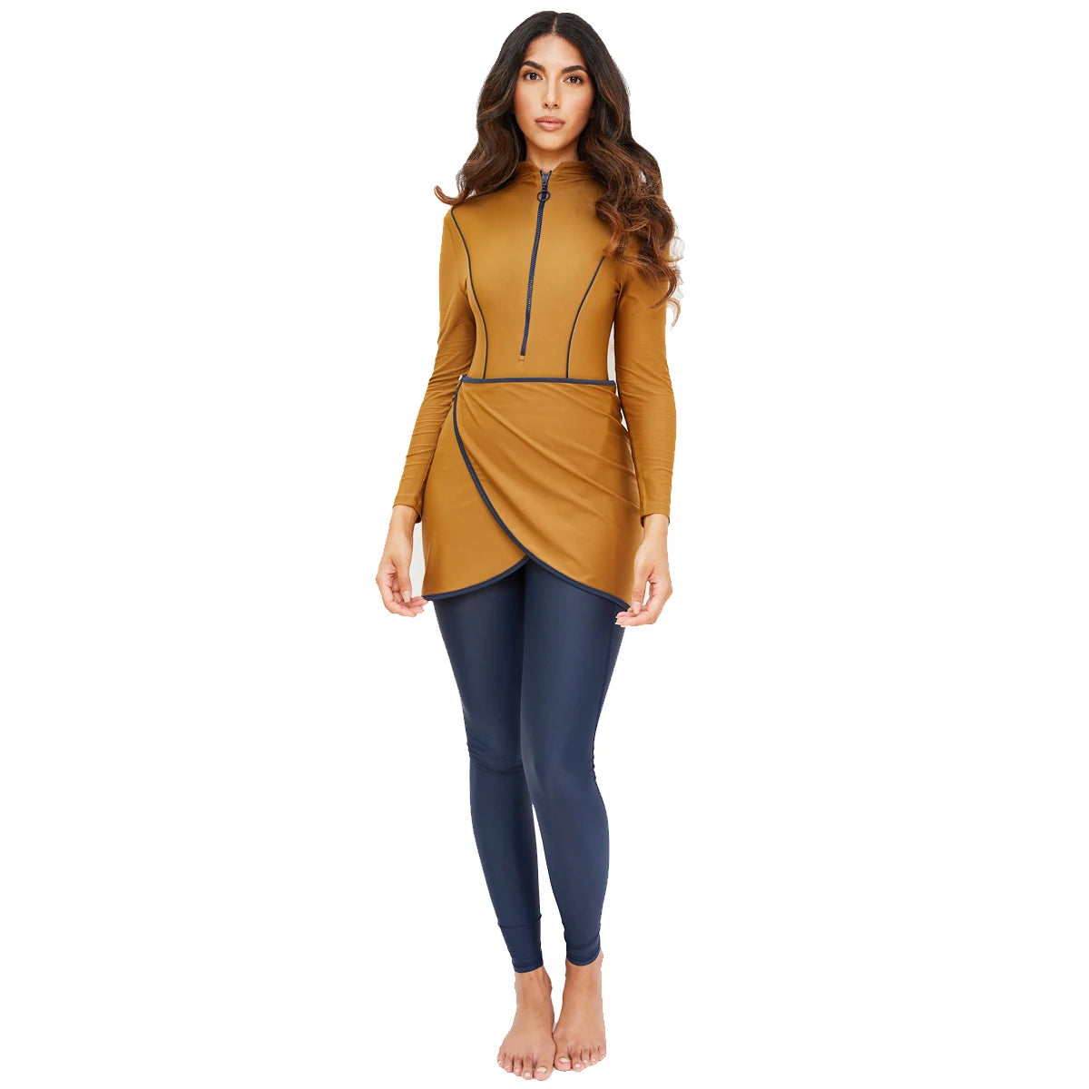 Burkini Sport Patchwork 3 Pièces – Tons Chauds – Ocre
