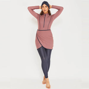 Burkini Sport Patchwork 3 Pièces – Tons Chauds – Rose poudré