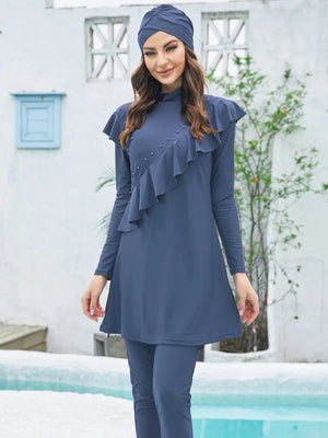 Burkini Sport Piscine 3 Pièces – Tons Colorés – Gris bleuté