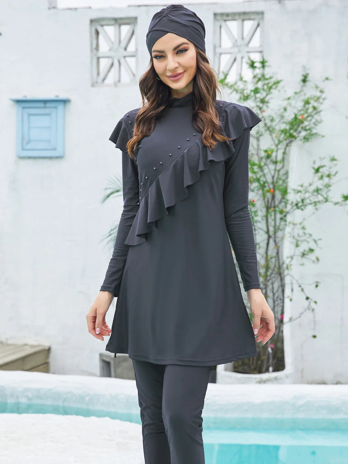 Burkini Sport Piscine 3 Pièces – Tons Essentiels – Gris