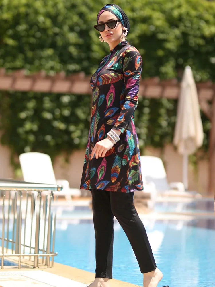 Burkini tropical grande taille 3 pièces – vue de détail 2