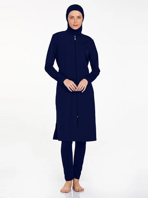 Burkini zippé 3 pièces UPF 50+ – bleu marine