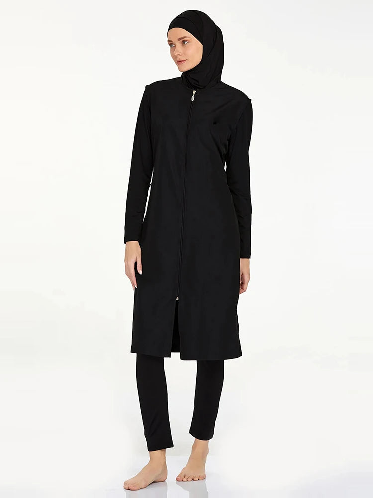 Burkini zippé 3 pièces UPF 50+ – noir