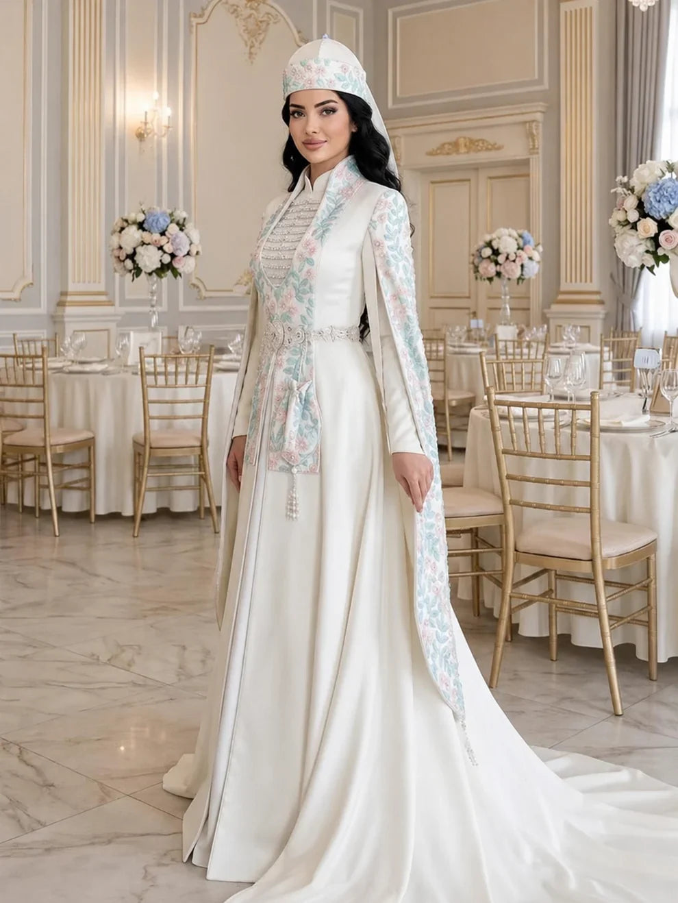 Caftan mariage blanc deux pièces brodé – vue principale