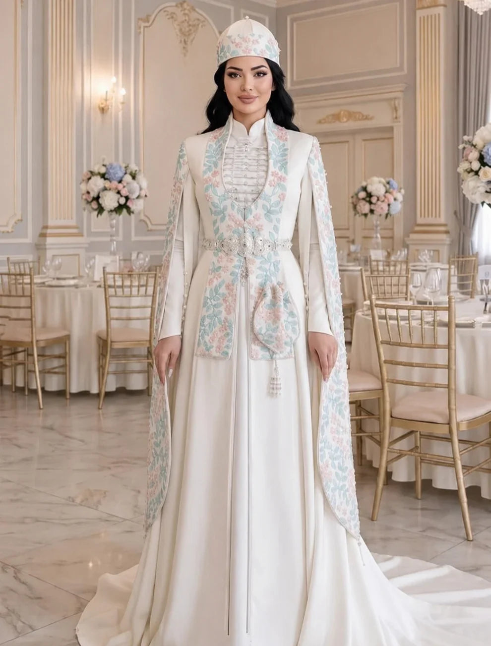 Caftan mariage blanc deux pièces brodé – détail