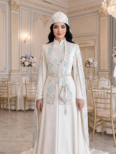 Caftan mariage blanc deux pièces brodé – vue de face