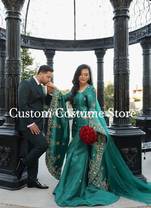 Caftan Mariage Vert Perlé Pour Femme – vue principale