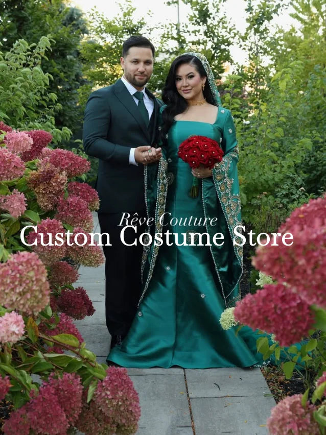 Caftan Mariage Vert Perlé Pour Femme – vue 3