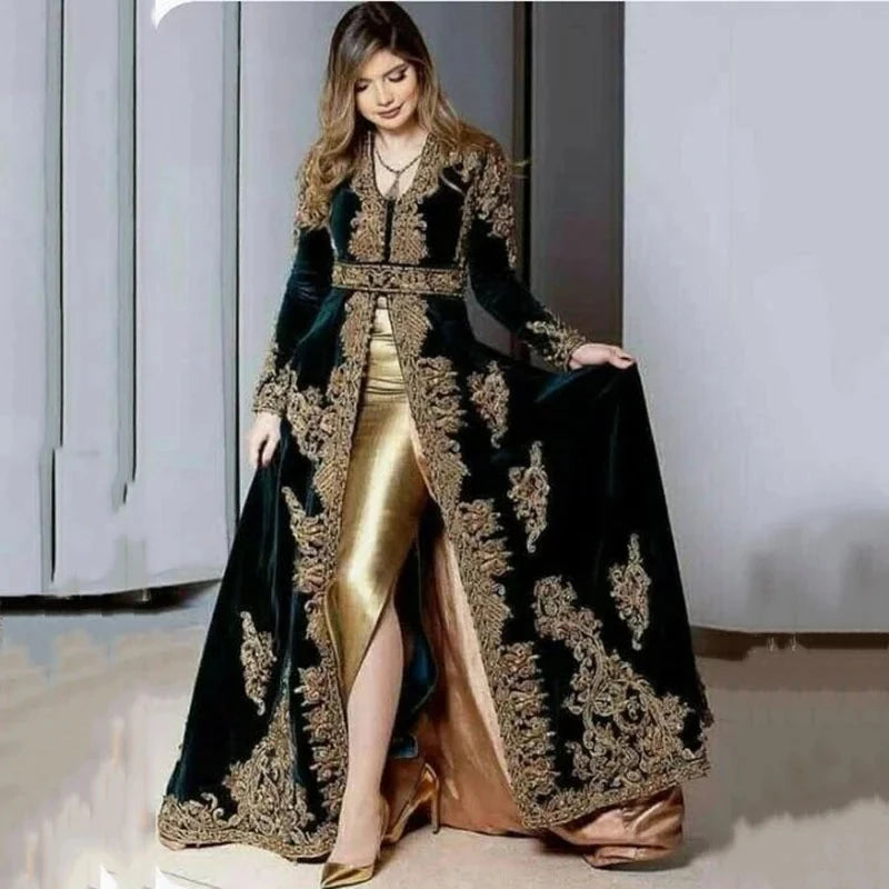 Caftan Marocain Velours Appliqué Pour Femme – vue principale