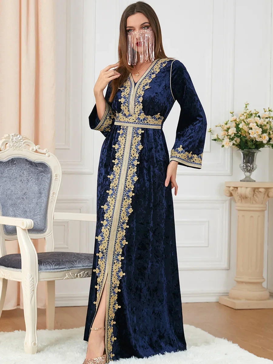 Caftan Marocain Velours Hiver Brodé Pour Femme – vue 3