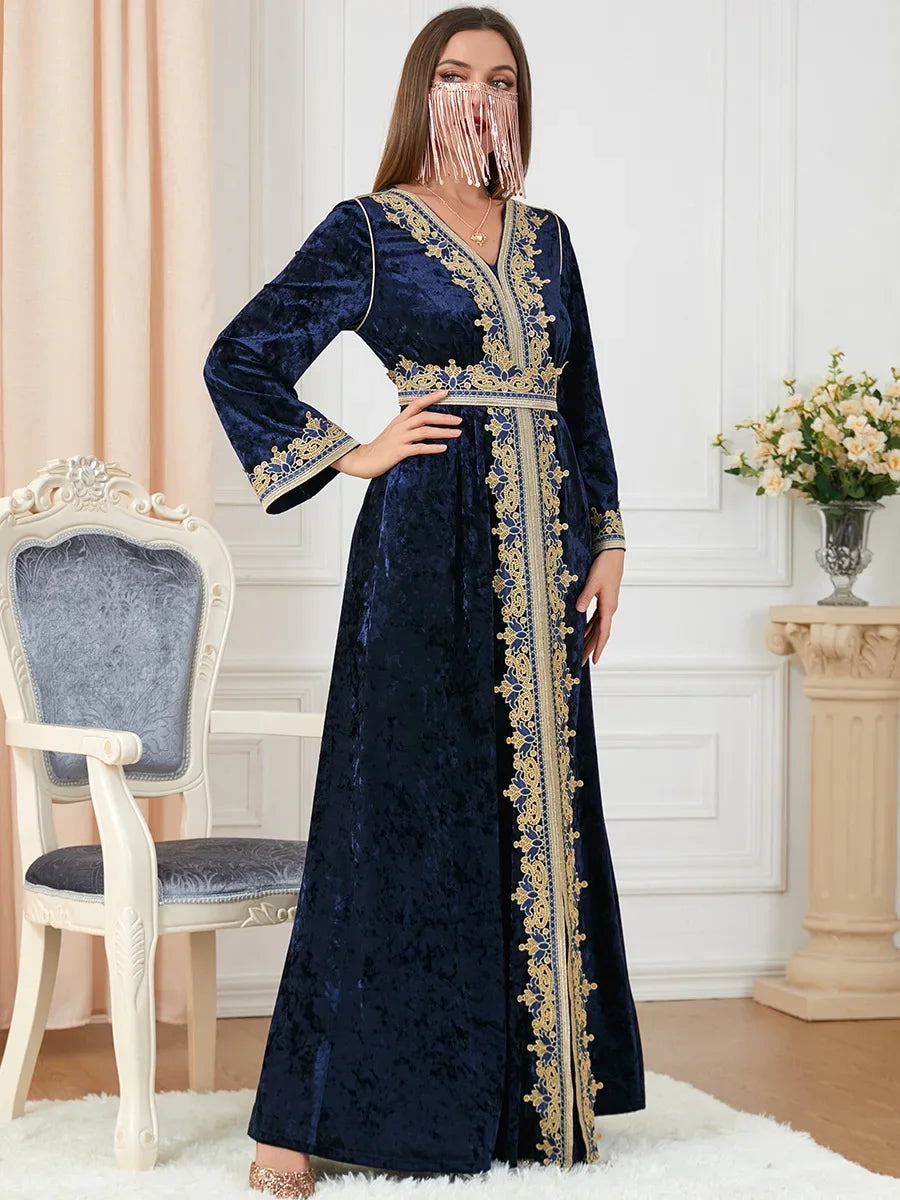Caftan Marocain Velours Hiver Brodé Pour Femme – vue 4