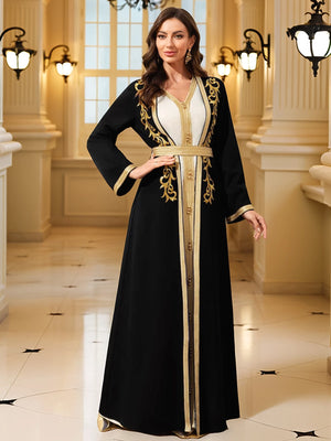 Caftan Noir Brodé Or Pour Femme – présentation du modèle, vue 5
