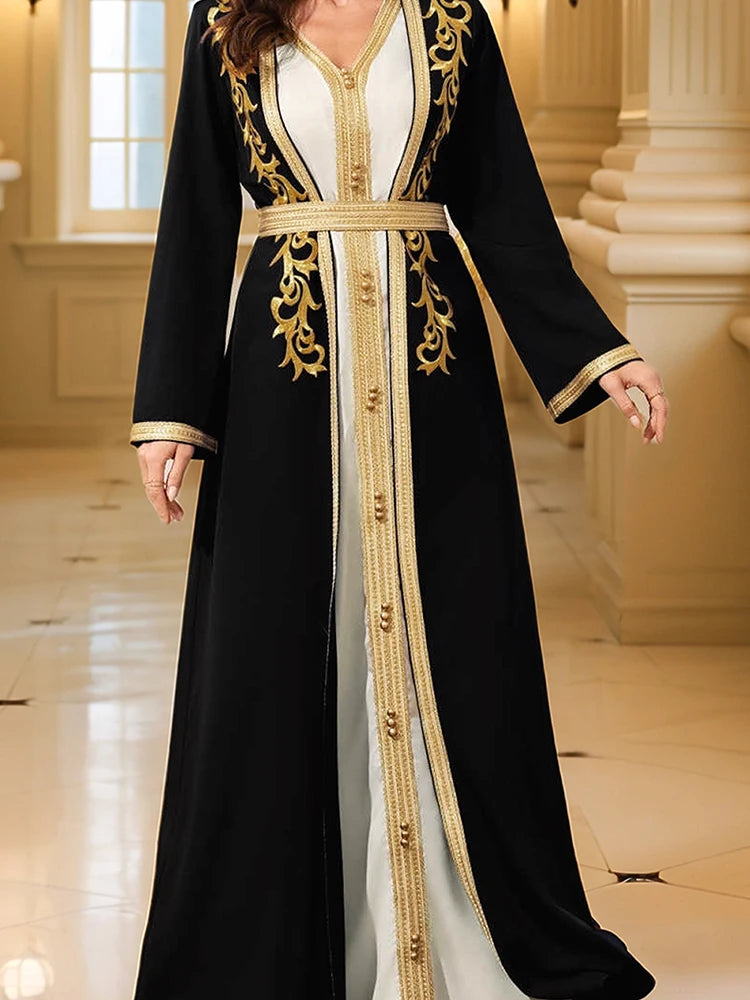 Caftan Noir Brodé Or Pour Femme – présentation du modèle, vue 6