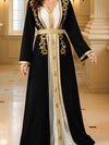 Caftan Noir Brodé Or Pour Femme – vue du modèle, image 6