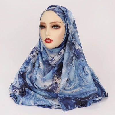 Hijab Bohème – Imprimé Marbré Bleu en imprimé marbré bleu – Maison Layina