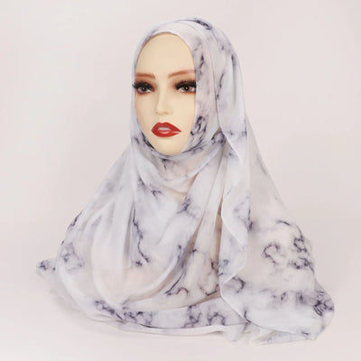 Hijab Bohème – Imprimé Marbré Gris Clair en imprimé marbré gris clair – Maison Layina