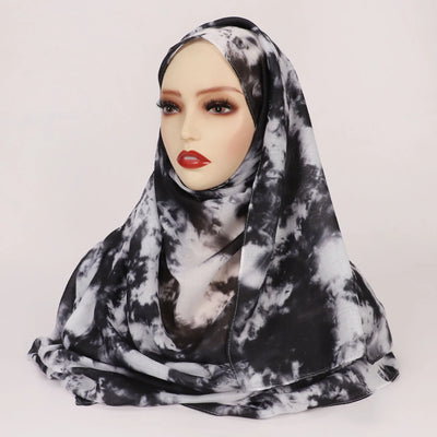Hijab Bohème – Imprimé Tie-Dye Noir et Blanc en imprimé tie-dye noir et blanc – Maison Layina