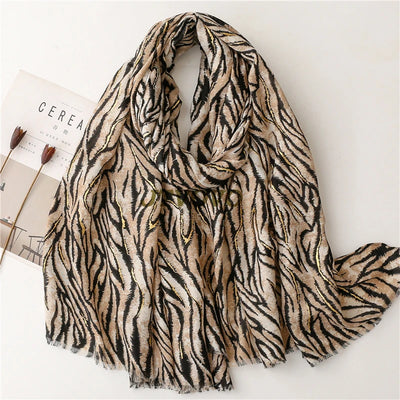 Hijab Coton Lin – Imprimé Zèbre Beige en imprimé zèbre beige – Maison Layina