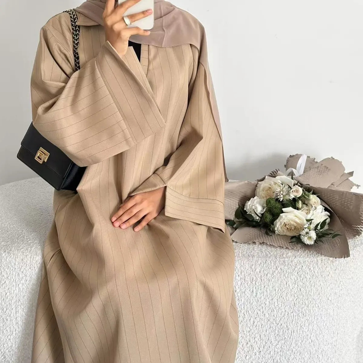 Kaftan Jalabiya Rayée Pour Femme – détail de la coupe
