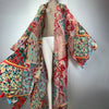 Kimono bohème patchwork à pompons – coupe ample