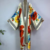 Kimono ivoire à fleurs multicolores et bordures rayées – vue complète