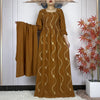 Abaya africaine caramel en coton brodée avec étole