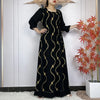 Abaya africaine noire en coton brodée – vue trois-quarts