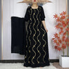 Abaya africaine noire à smocks et broderies dorées avec étole