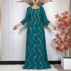 Abaya africaine vert émeraude en coton brodée – vue de face