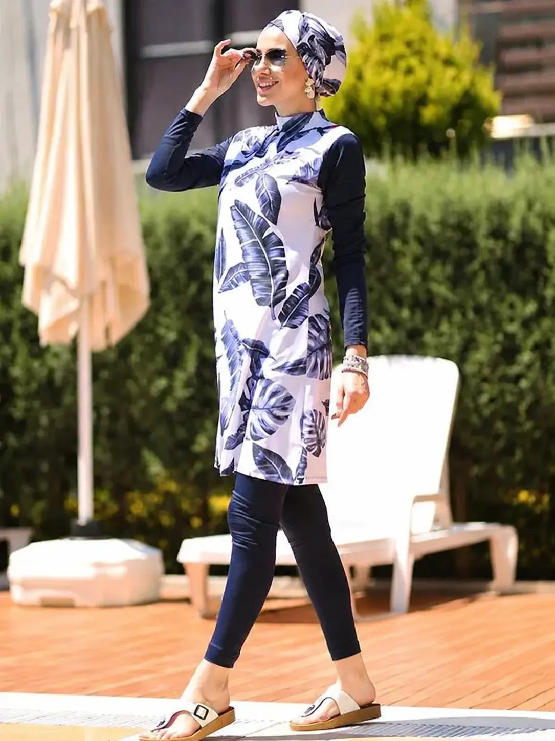 Burkini Feuillage Noir & Blanc 3 ou 4 Pièces – 4 pièces