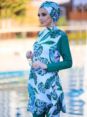 Burkini Tropical Blanc & Vert 3 ou 4 Pièces – 3 pièces