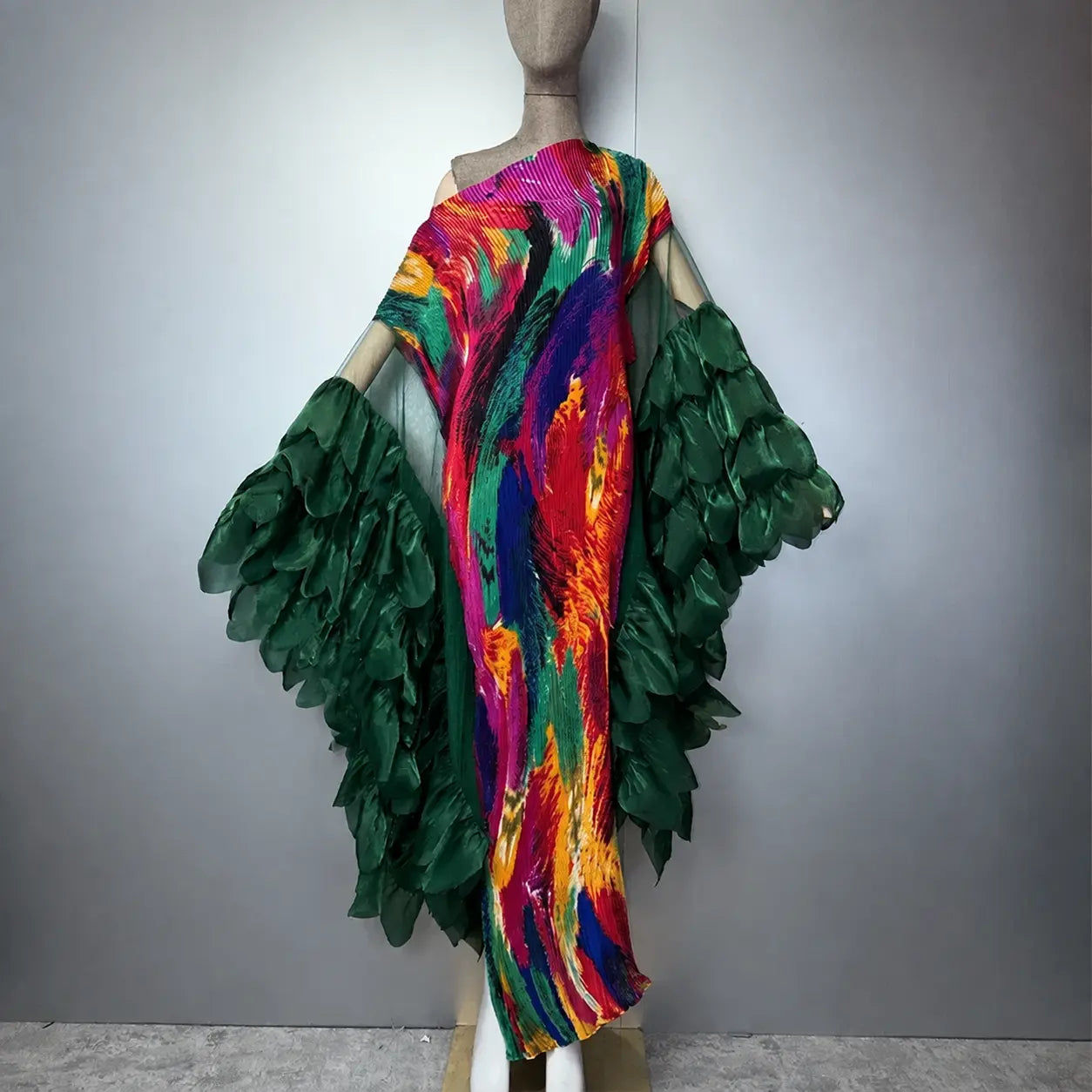 Caftan plissé multicolore vert – vue arrière