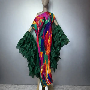 Caftan plissé multicolore vert – vue arrière