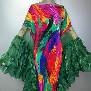 Caftan plissé multicolore vert – détail du devant