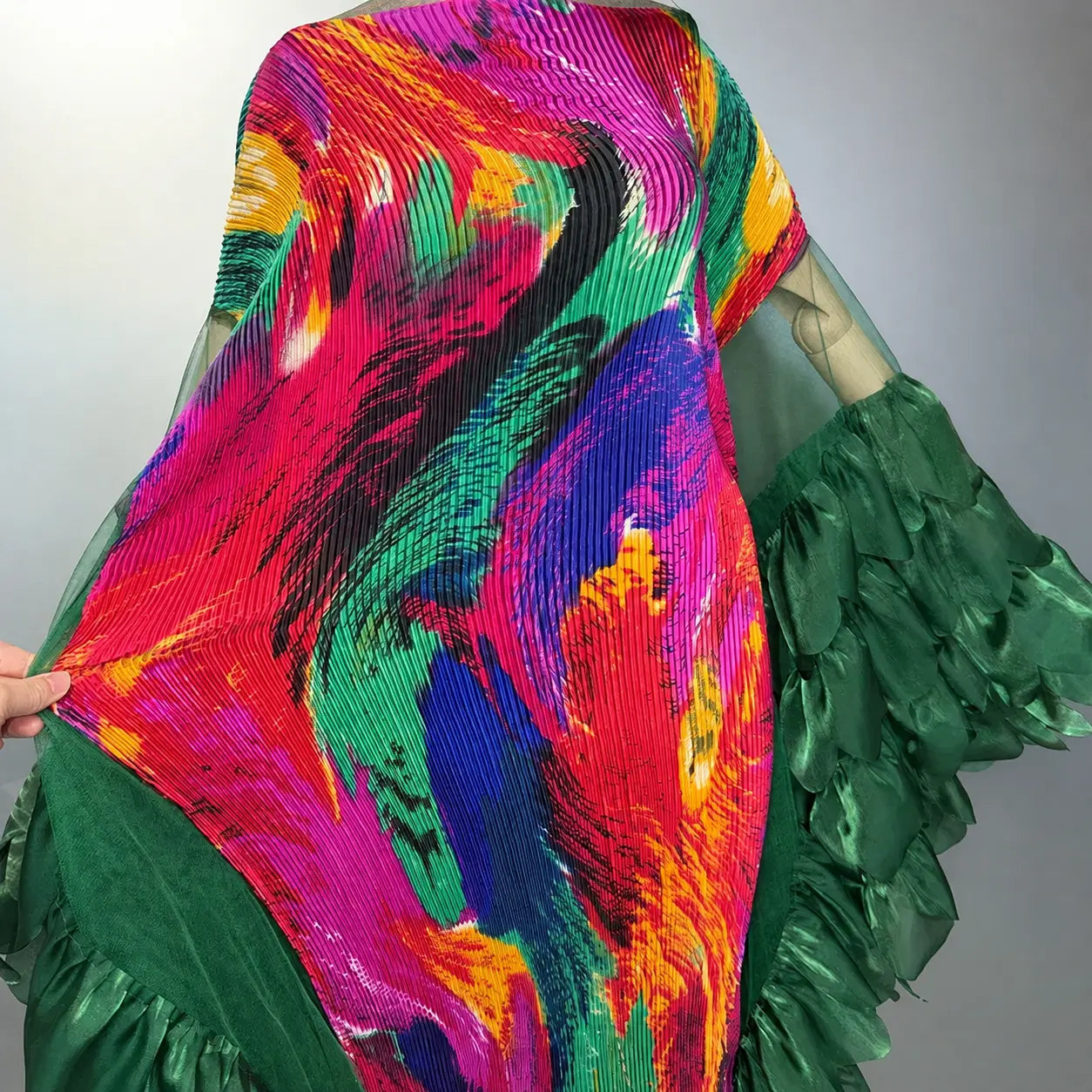 Tissu plissé du caftan multicolore vert – détail