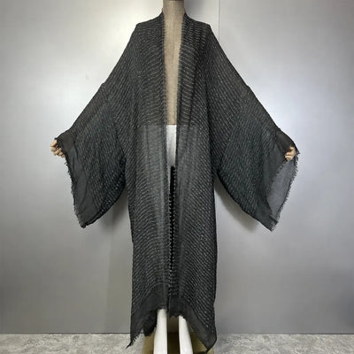 Kimono caftan gris anthracite texturé – vue complète