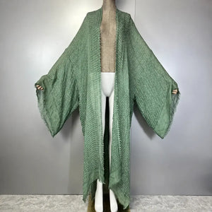 Kimono caftan vert sauge texturé – vue complète