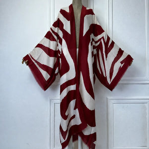 Kimono cardigan zèbre bordeaux et ivoire – vue complète