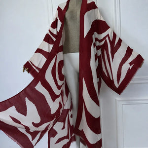 Kimono cardigan zèbre bordeaux et ivoire – vue ouverte