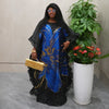 Robe djellaba africaine noire et bleu royal à motifs dorés