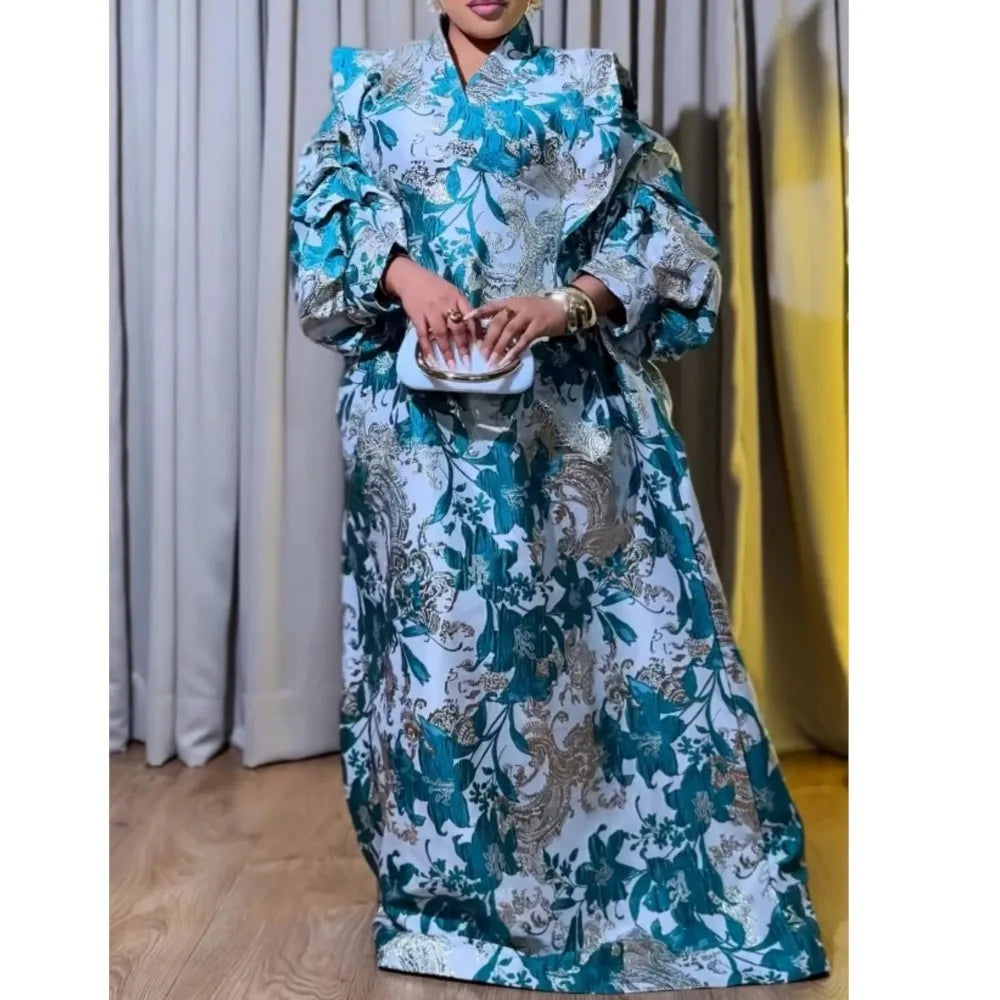 Robe africaine djellaba de fête pour femme – tissu et finitions – Maison Layina