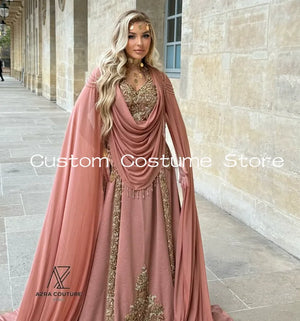 Robe Orientale Chaouia Rose à Cape – vue produit 3 – Maison Layina