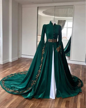 Robe Orientale Velours Vert Brodée – détail et finitions – Maison Layina