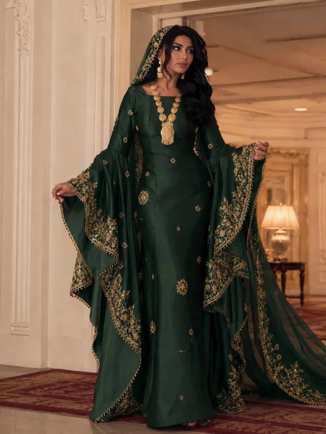 Robe Orientale Verte à Manches Féerique – vue principale – Maison Layina